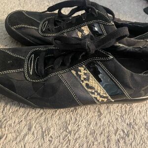 COACH Black Lace-Up Sneakers with Snake-Print Accent